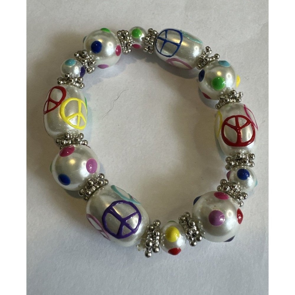 Fiona 3D Flux Pearl Peace Signs And Pokey Dots Hand Painted Stretch